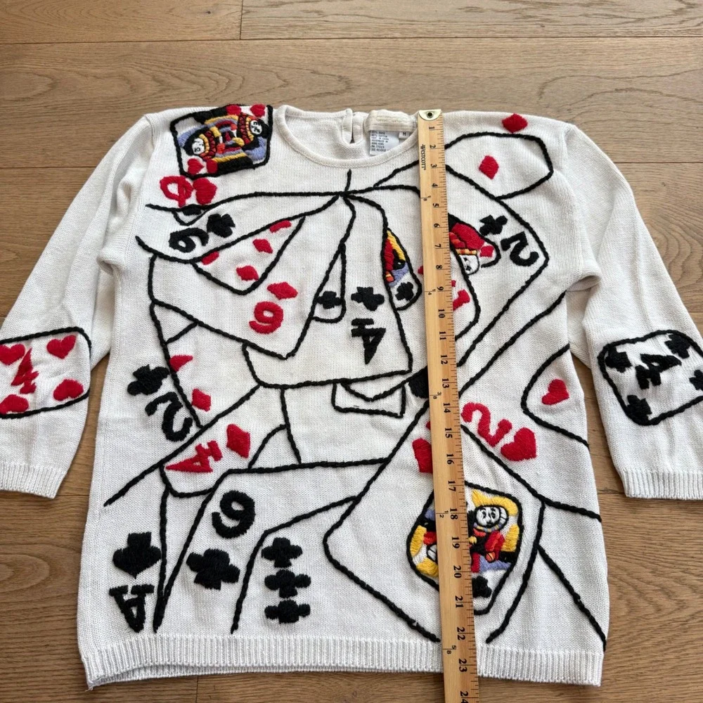 Maurada Vintage Playing Cards Knit Sweater Cream Ramie‎ Cotton Womens Medium